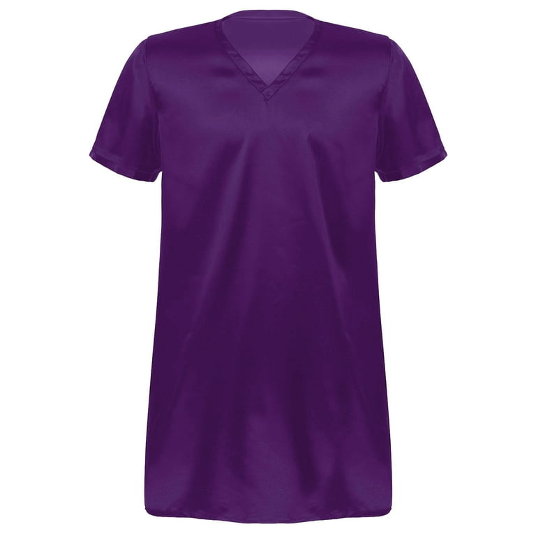 YONGHS Mens Silk Satin Nightshirt Sleepwear Short Sleeve Pajamas