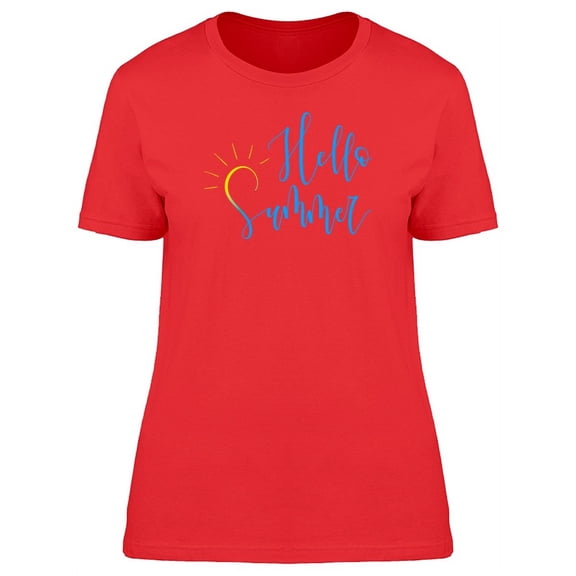 Hello Summer Swirl Doodle Sun T-Shirt Women -Image by Shutterstock, Female Large