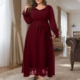 thumbnail image 3 of Chiffon Evening Gowns for Women Formal Plus Size Long Sleeve Ruffle Dresses Elegant Wedding Guest Prom Maxi Dress Wine, 3XL, 3 of 6