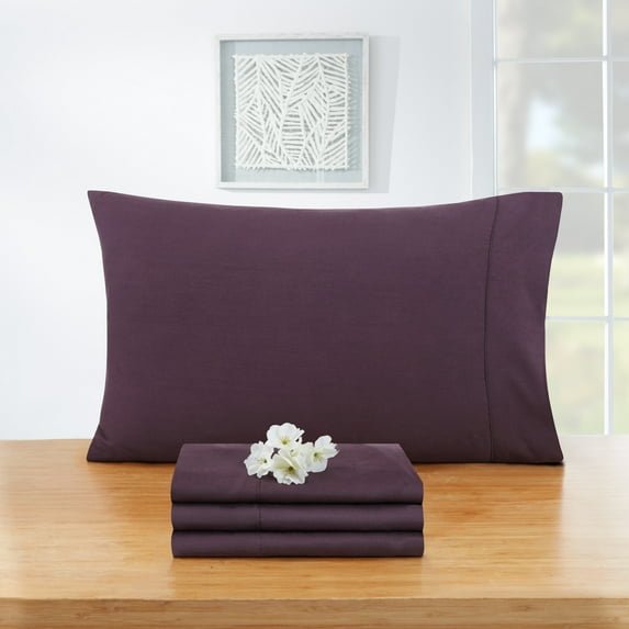 Empyrean Bedding Set of 4 Pillow Cases, Queen Pillowcase Premium Microfiber, Standard Size 20"X30" Purple Eggplant