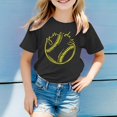 thumbnail image 2 of NINGMENG Hauts et T-Shirts pour Filles, Imprimé Baseball d'Été, Col Rond, Manches Courtes, Chandail Décontracté, Noir, 5-6 Ans, 2 of 4