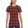 thumbnail image 4 of Honeii Red Black Plaid Print Kids Boy T-Shirt,Breathable Round Neck Tee,Stylish Summer Tee for Boys, for Outdoor Activities and Casual Wear, 4 of 7