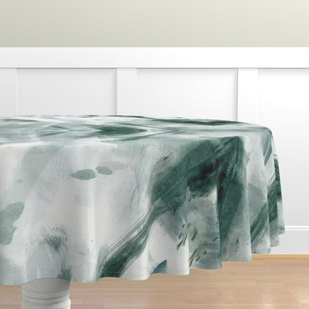 

Cotton Sateen Tablecloth 90 Round - Marble Teal Abstract Watercolor Paint Midcentury Modern Decor Wedding Print Custom Table Linens by Spoonflower