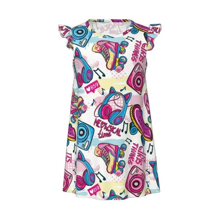 Girls Nightgowns - Cute Cartoon Skateboard Shoes Soft Comfort Flutter Sleeves Night Sleep Dress Sleepwear for Toddler Girl Pajamas Pjs
