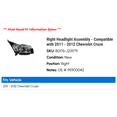 thumbnail image 2 of Right Headlight Assembly - Compatible with 2011 - 2012 Chevy Cruze, 2 of 2