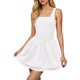 thumbnail image 1 of Mini vestido plisado con cuello cuadrado para mujer - Vestido corto de fiesta ajustado con cintura baja, bajo con volantes, cremallera lateral y diseño de doble capa, 1 of 5