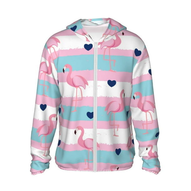 Fotbe Flamingo1 Chaqueta con Protección Solar UPF 50+ para Hombre y Mujer, Camisa con Capucha y Bolsillos-Small