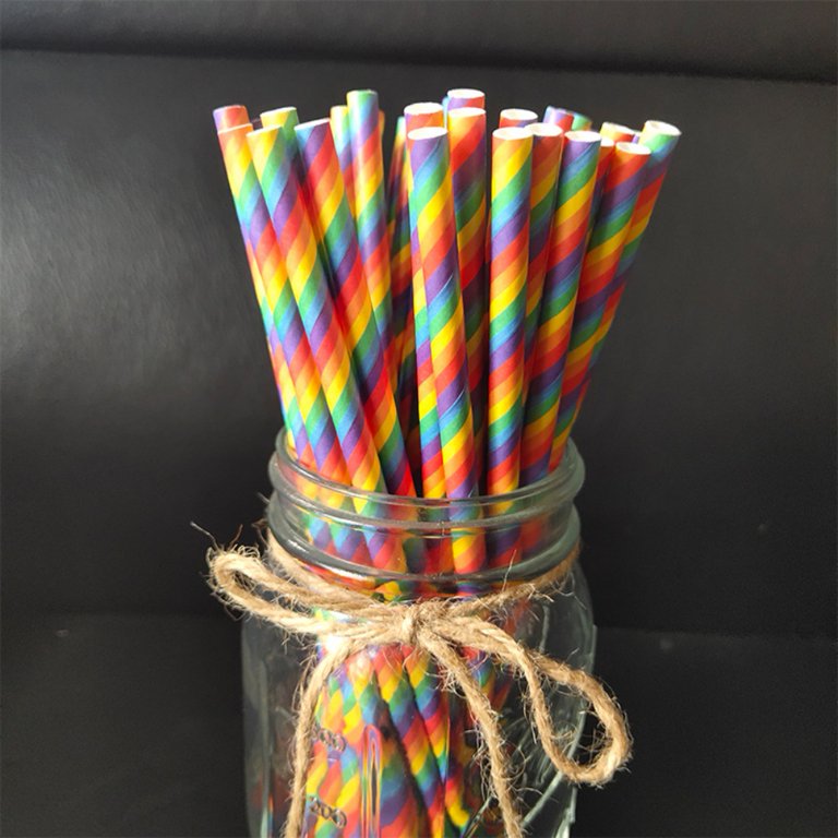 100-Count Rainbow Paper Drinking Straws - 7 Solid Colors, Disposable, Eco-Friendly, For Parties, Crafts, Drinks