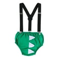 thumbnail image 3 of FYMNSI Baby Boy Dinosaur 1st First Birthday Party Cake Smash Outfit Cotton Short Sleeve Romper Y-Back Suspenders Shorts Pants 3pcs Set Photo Props Summer Clothes 6-12 Months, 3 of 6