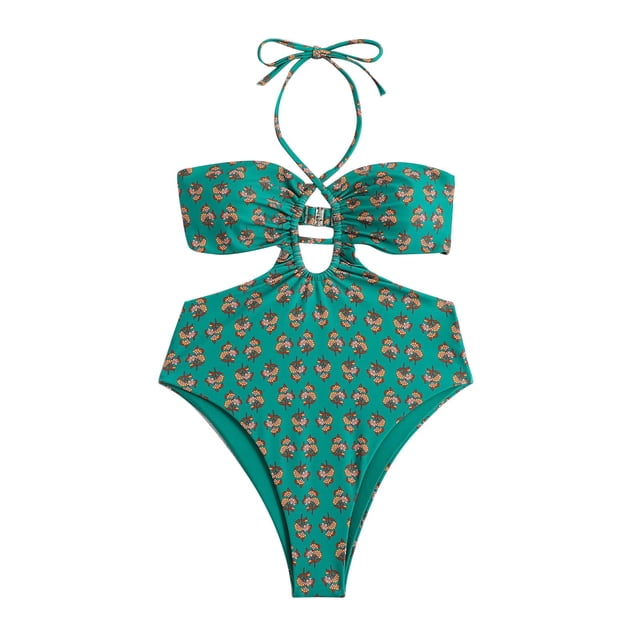 Aayomet Maillot de Bain Grande Taille pour Femmes Col en V Profond Dos Croisé Bretelles Réglables, Vert m