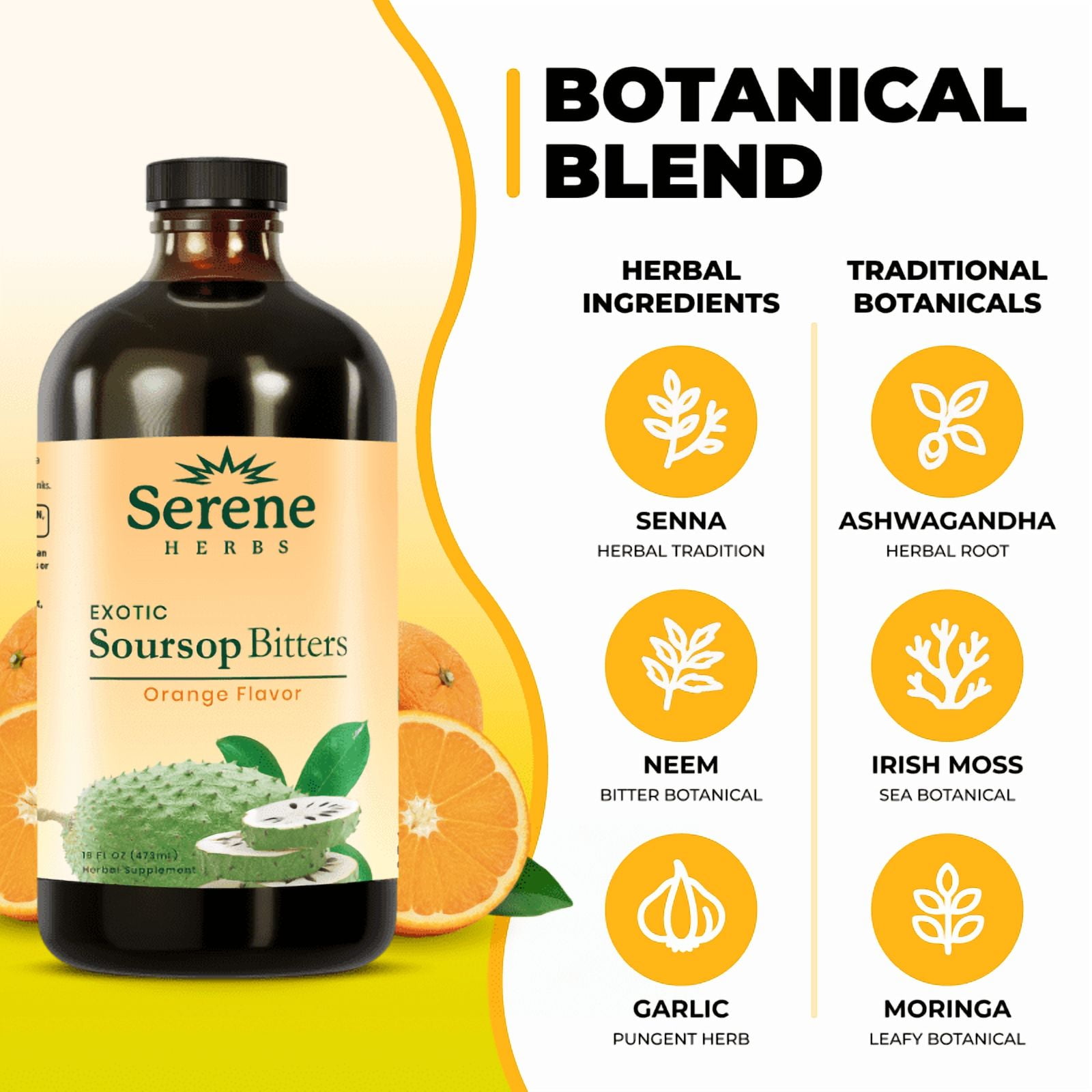 Serene Herbs Soursop Bitters Orange Flavor – Traditional Herbal Liquid Supplement, 16 fl oz