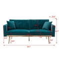 thumbnail image 7 of Velvet Futon Couch, Convertible Futon Sofa Bed with 2 Pillows and Rose Gold Metal Feet Modern Tufted Button Loveseat Sofa Accent Sofa Daybed Folding Recliner for Living Room, 600 LBS Capacity, Teal, 7 of 7