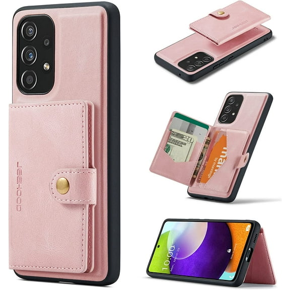 Case for Samsung Galaxy A53 5G, Detachable Magnetic Wallet Credit Card Slot Kickstand Cover Support Wireless Charging Compatible with Samsung Galaxy A53 5G (Pink)