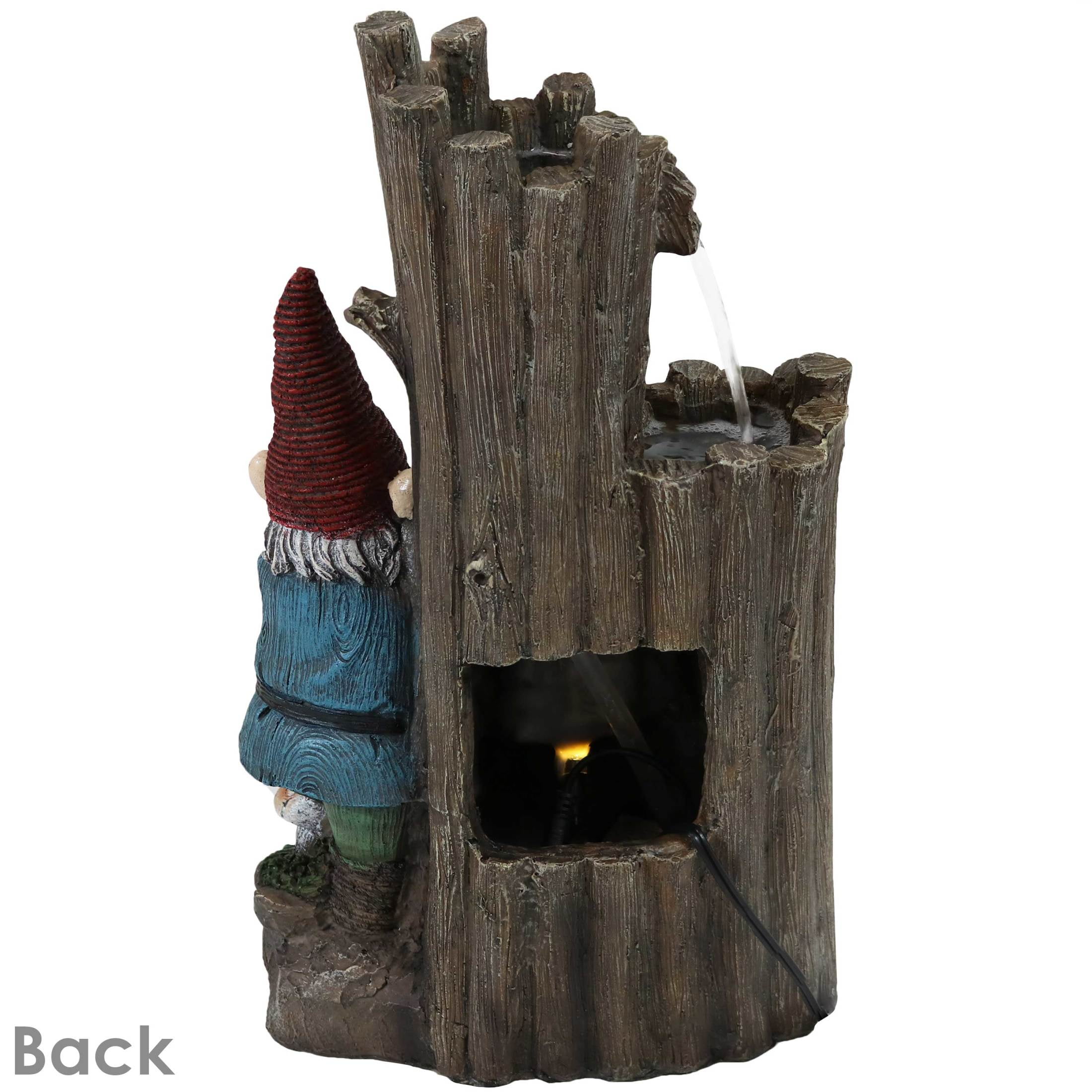 Sunnydaze Resting Gnome Polyresin Outdoor Water Fountain with Lights