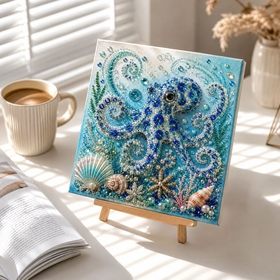 Ocean Theme Pearl Art DIY Kit for Adults,3D Diamond Painting Craft with Pearl Beads,Beginner Friendly Coastal Wall Decor,Gift for Mom,Octopus