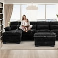 thumbnail image 3 of Wiilayok 114" U Shaped Sectional Sofa with Chaise Lounge and Ottoman,Chenille Modular Sectional Sofa Couch for Living Room,Black, 3 of 8