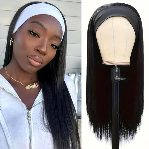 Headband Wig Human Hair Straight Headband Wigs Glueless None Lace Front Wig Brazilian Virgin Machine Made Wigs Headband Half Wig for Black Women Natural Color 18 Inch Straight Headband Wig 18 Inch