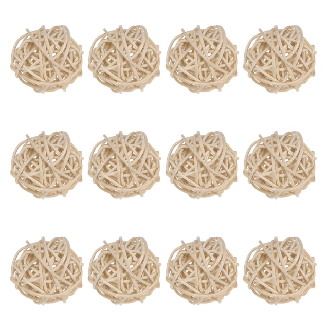 Uxcell 12-Pack Bolas de Ratan Tejido 40mm/1.6 Pulgadas Bolas Decorativas de Ratan para Navidad Bodas Acción de Gracias Color Natural
