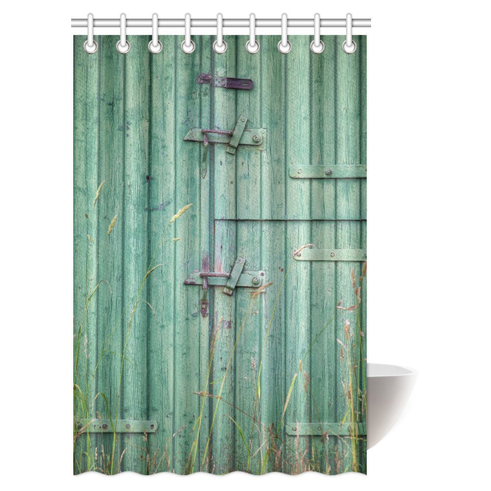 MYPOP Rustic Decor Shower Curtain, Worn Old Wood Barn Door Nature