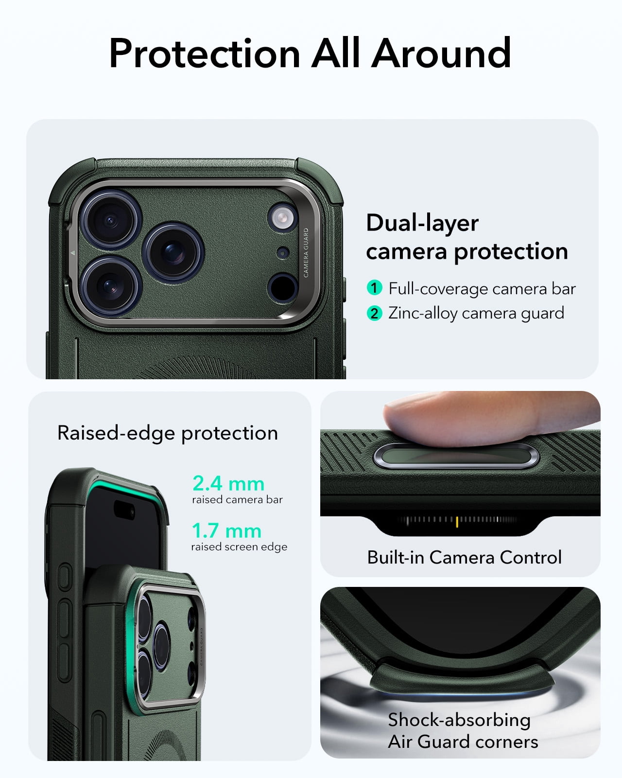 ESR Case with Stash Stand Compatible with iPhone 17 Pro Max, 7X Military-Grade Drop Protection & Camera Control, MagSafe Compatible Shock-Absorbing, Olive Green