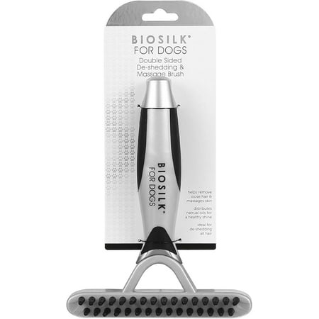 BioSilk New & Improved for Dogs 2 -in-1 De-Shedding Blade and Massage Brush | Removes Mats, Tangles & Loose Hair from Dogs Topcoat | Dog Brush for Long or Short Haired Dogs for All Dogs