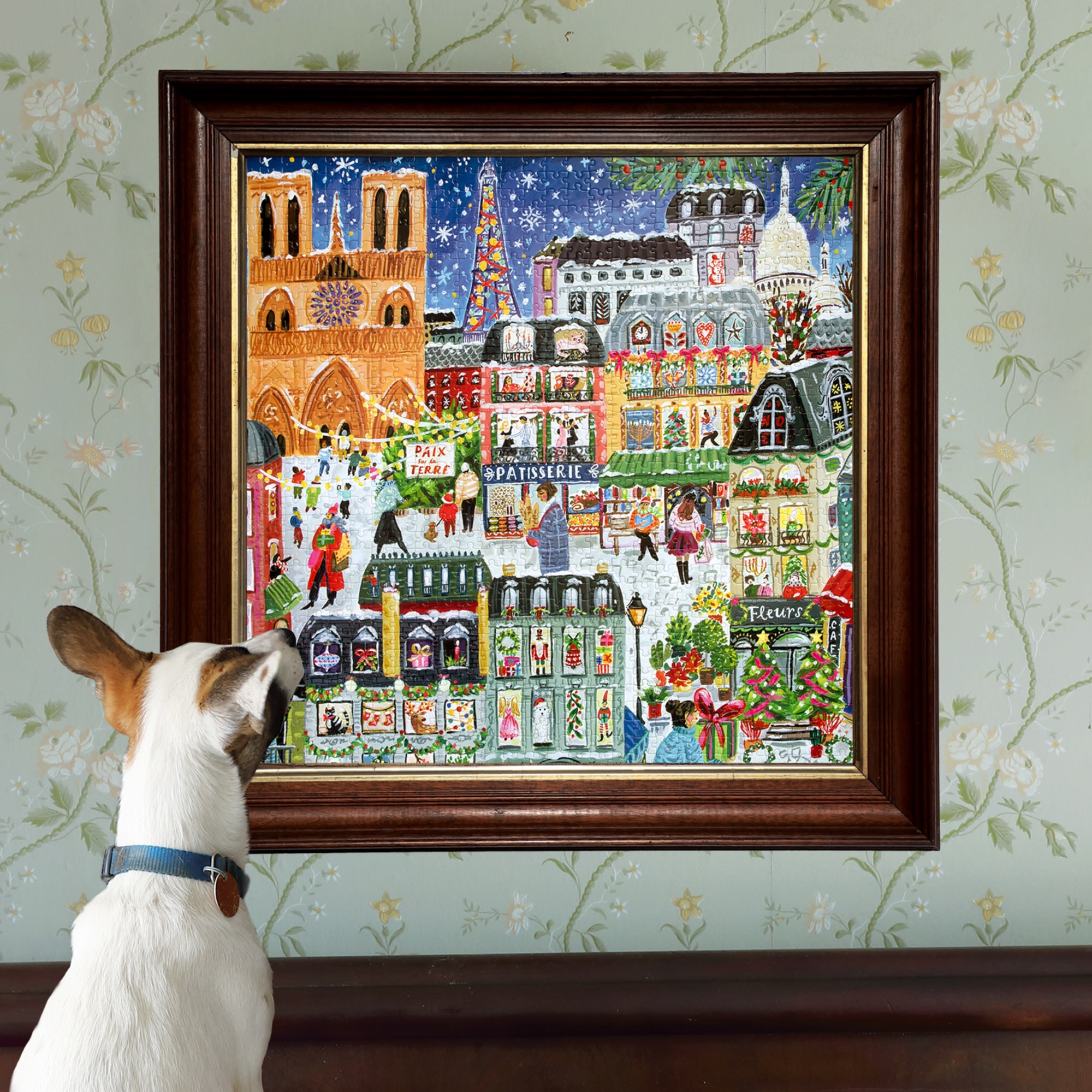 eeBoo Piece & Love: Paris Christmas - 1000 Piece Puzzle - 23" Adult Jigsaw, Jennifer Orkin Lewis’ Festive City of Lights Holiday Scene, Eco-Friendly