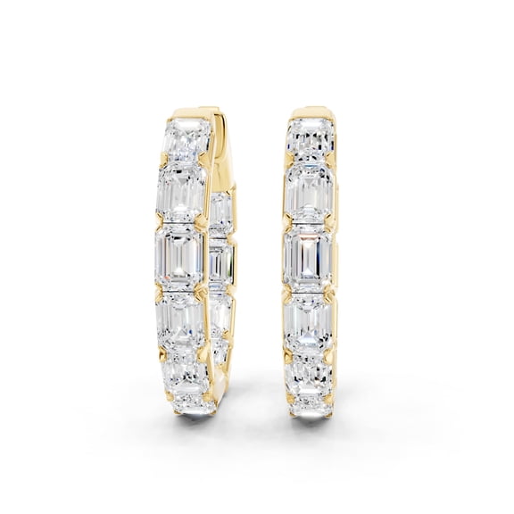 14K Yellow Gold Plated 3 Cttw Emerald Cut Moissanite Hoop Earrings D Color VVS1 925 Sterling Silver Huggie Earrings Jewelry Gift for Women