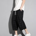 thumbnail image 5 of ZVNAΖH Mens Below Knee 3/4 Pant Summer Casual Check Drawstring Elastic Waist Capris Pants Loungewear, 5 of 9