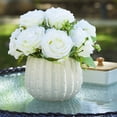 thumbnail image 2 of Enova Home Mixed Artificial Silk Roses Flowers Arrangement in White Ceramic Pot( Cream), 2 of 4