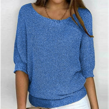 AOOCHASLIY Ladies Tops Clearance Women Round Neck Knitwear Tops Women's Elegant 3/4 Sleeve Comfort Shirt
