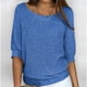thumbnail image 2 of Suéteres Umfun para mujer, sueltos, informales, de punto, lisos, estampados, cuello redondo, manga 3/4, suaves al tacto, ligeros, azul, talla 3XL, 2 of 5