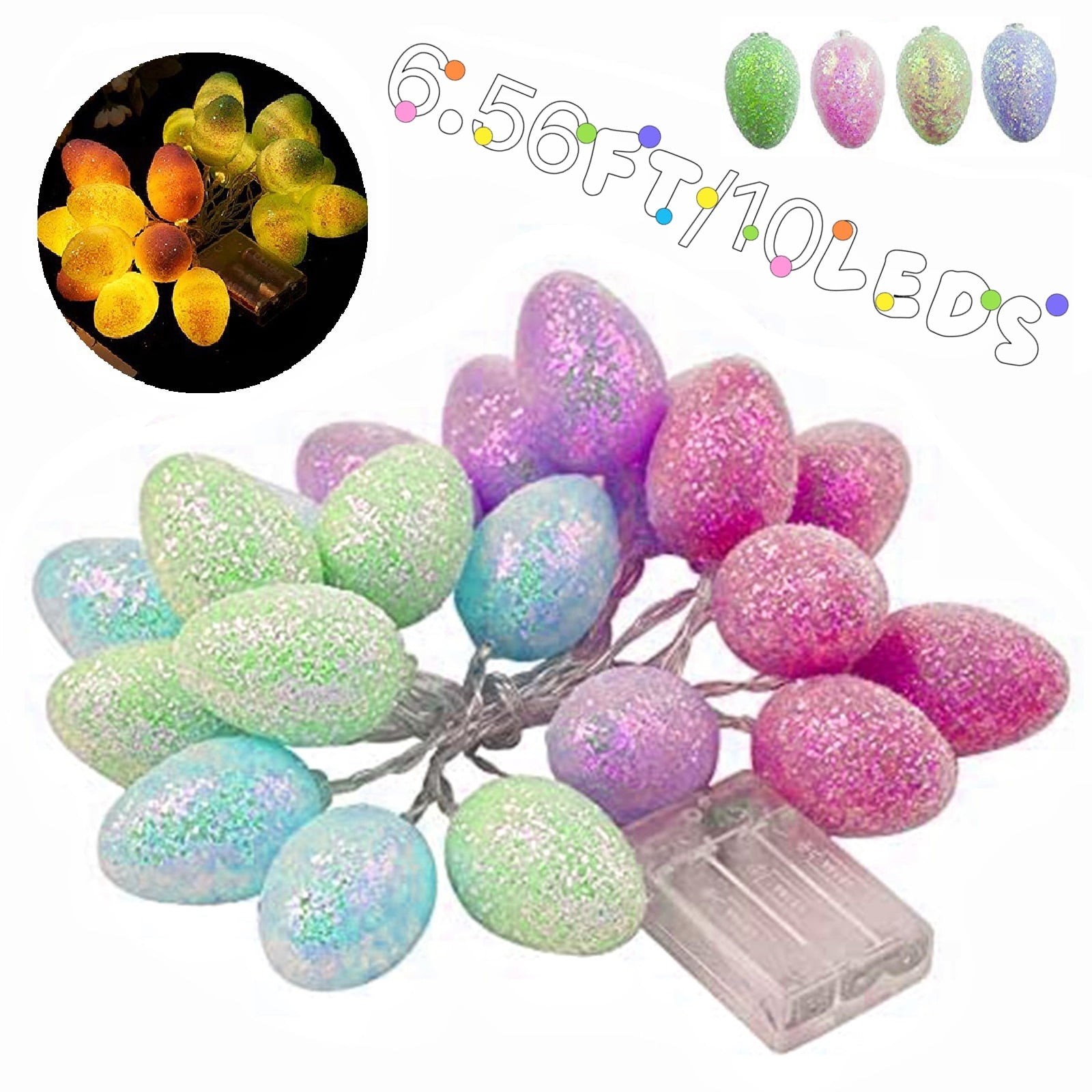 Glitter Easter Pastel Lights 6.56 FT 10 LED Egg String Lights for
