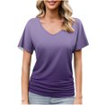 thumbnail image 2 of WCMZJ Womens 2025 Summer Tunic Tops Short Sleeve V Neck Ruched Tshirts Casual Blouse with Side Shirring Purple M, 2 of 6