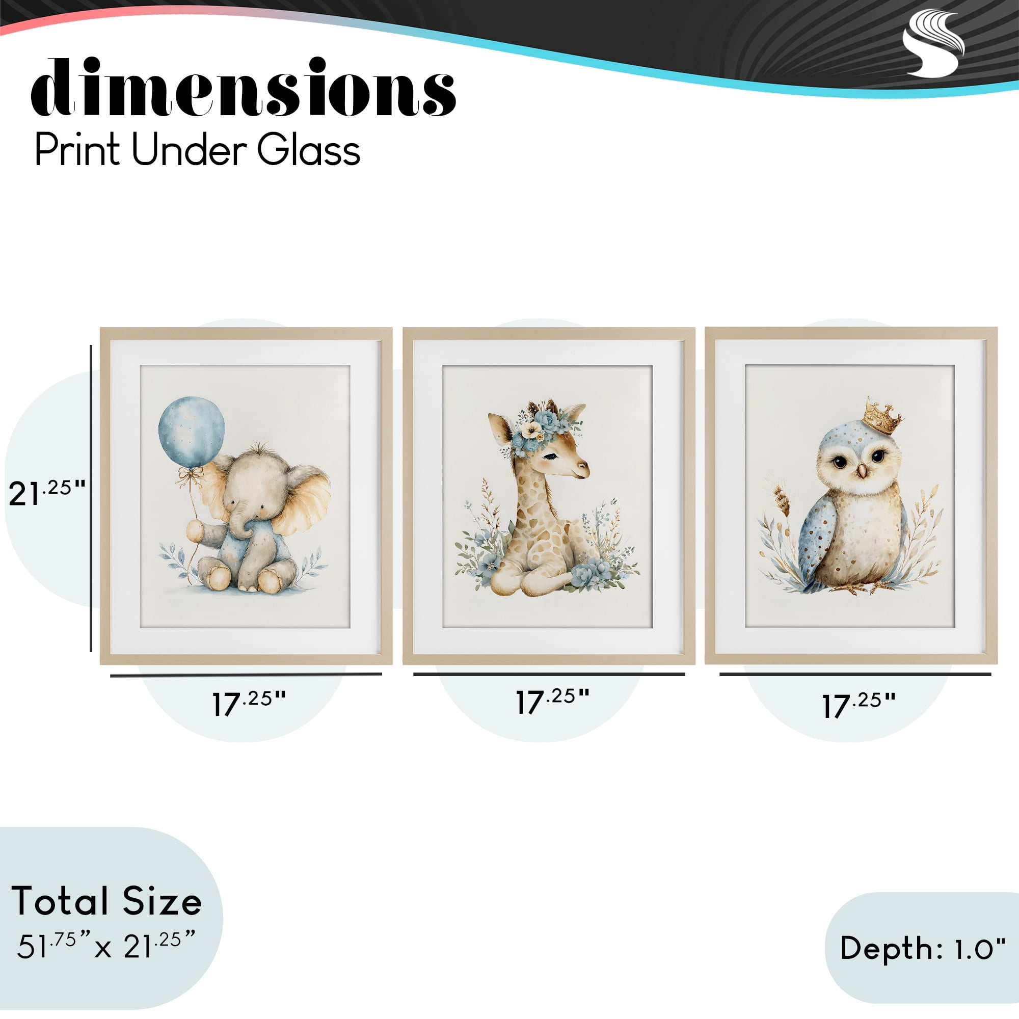 Stupell Industries Watercolor Nursery Animals 3 Piece Birch Framed Print Under Glass Set, design by LSR Design Studio