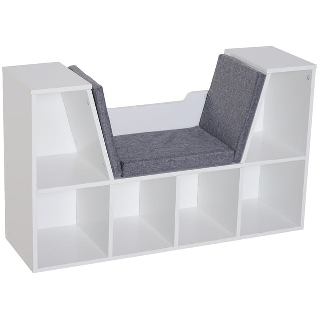 HOMCOM 6-Cubby Bookcase Bookshelf with Cushion Reading Nook, Grey