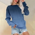 thumbnail image 2 of ManxiVoo Womens No Hood Pocket Sweatshirt Cozy Fall Winter Fashion Top with Front Pouch XL Size Dark Blue, 2 of 5