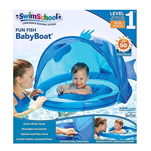 SwimSchool Blue Fun Fish Fabric Baby Boat, Splash and Play, Safety