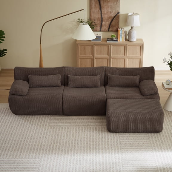 L Sofa, Cloud Boneless Couches for Living Room, Modern Modular Sectional Sofa, Oversized (Brown)