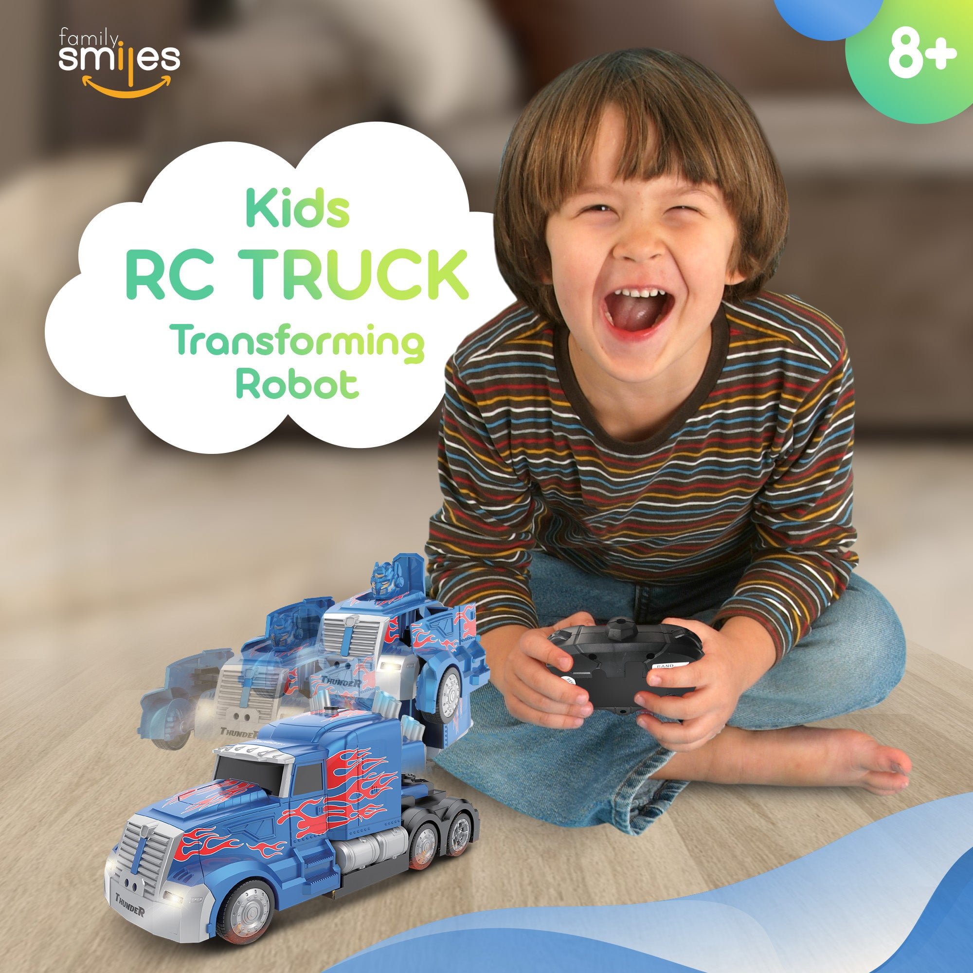 Family Smiles Kids Transforming Robot RC Truck Toys Boys Ages 8-13 Remote Control Car Gift