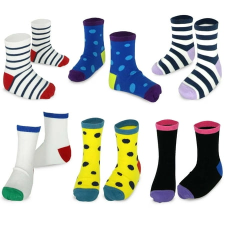 

TeeHee Little Girls Cotton Crew Socks 6 Pair Pair (9-10 Years Colorful Stripes Polka Dots)