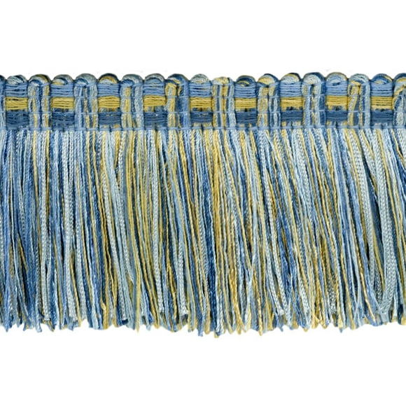 3" (7.5cm) long Veranda Collection Vintage Brush Fringe Trim (Style# 0300VB), Cinderella Blue Multicolor #VNT13 (Light Blue, Sky Blue, Golden Yellow) Sold By The Yard (36"/3 ft/0.9m)