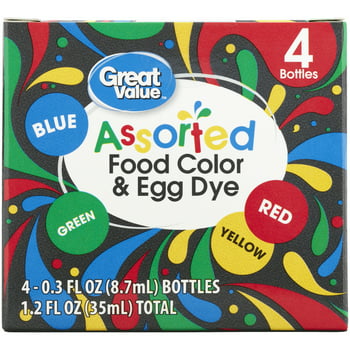 Great Value Assorted Food Color & Egg Dye, 0.3 fl oz, 4 Ct