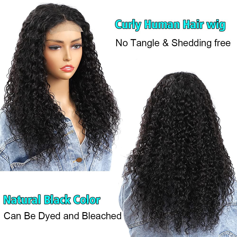 Curly Lace Front Wig Human Hair Wigs for Black Women HD Lace Front Wigs Human Hair Pre Plucked 180% Density 4x4 Lace Closure Wigs Long Curly Wig Natural Black Color(20 Inch)