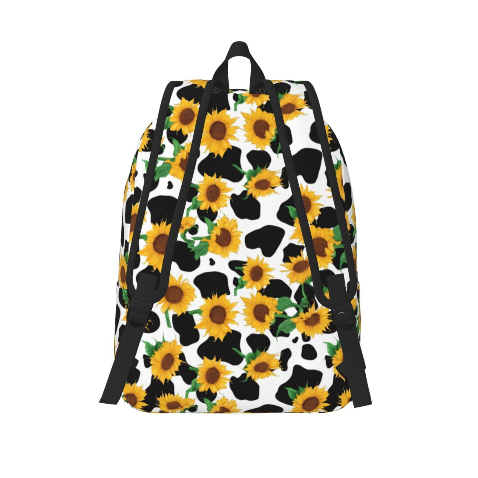 Picia Cute Cow Print Sunflower C Printed Canvas Daypack - Stylish and Durable Vintage Compact Backpack - Class, Work, Travel, or Laptop Bookbag,Organized Compartments-Small
