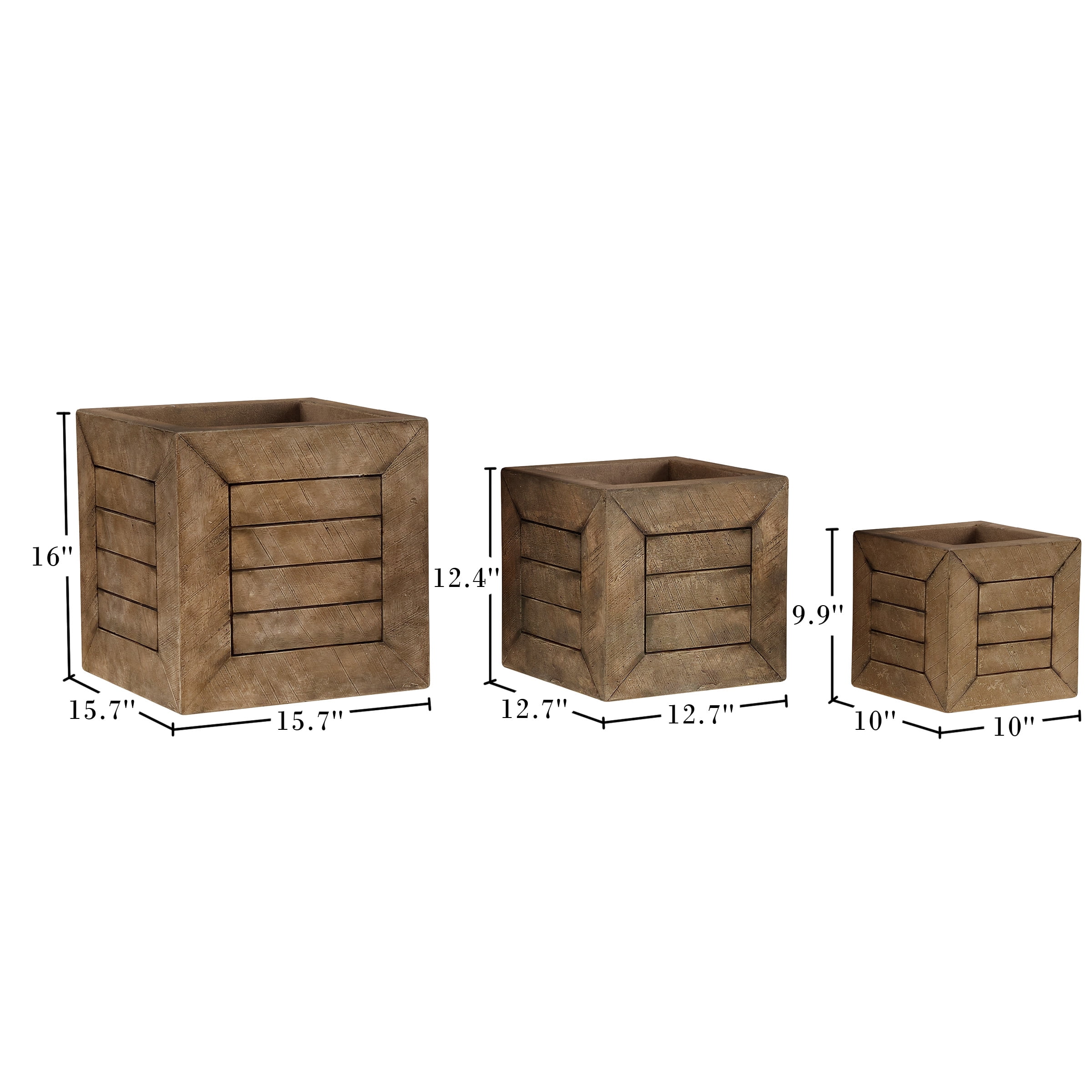 Pure Garden 15.7”, 12.7” and 10” Large Outdoor Planters Set of 3 (Brown)
