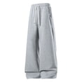 thumbnail image 2 of Mens Daily Casual Bottoms Solid Plain Straight Leg Sweatpants Adjustable Drawstring Waist Pants Gray XL, 2 of 7
