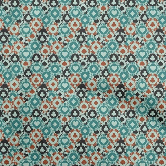 oneOone Cotton Silk Turquoise Blue Fabric Poker Card Quilting Supplies Print Sewing Fabric By The Yard 42 Inch Wide