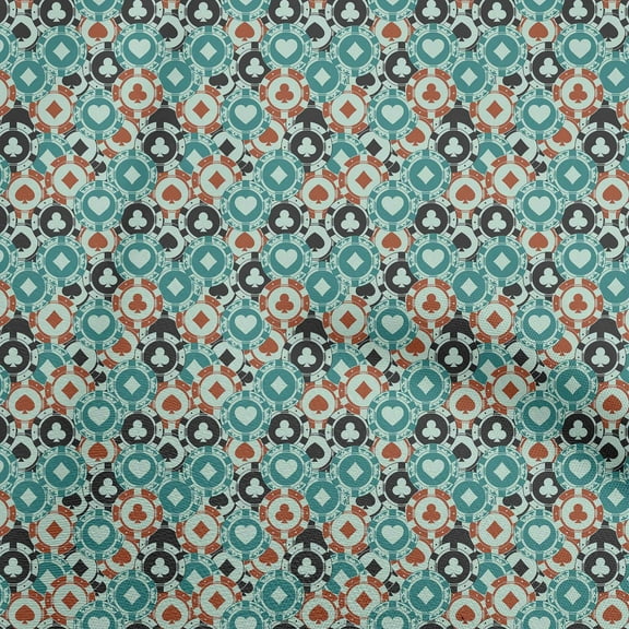 oneOone Polyester Spandex Turquoise Blue Fabric Poker Card Sewing Craft Projects Fabric Prints By Yard 56 Inch Wide