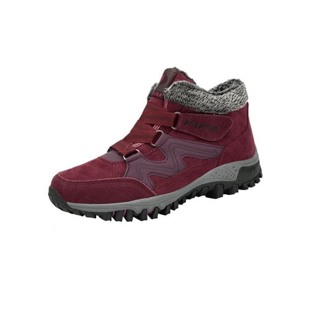

SIMANLAN Snow Boots for Women Ankle Booties Hiking Plush Lined Winter Boot Cold Weather Comfort Warm Slip Resistant Outdoor Shoes Maroon 9.5