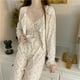 thumbnail image 1 of Pijamas de mujer primavera y otoño verano chaleco con almohadilla para el pecho con tirantes conjunto de tres piezas fino japonés floral estilo puro ropa sexy para el hogar, 1 of 4
